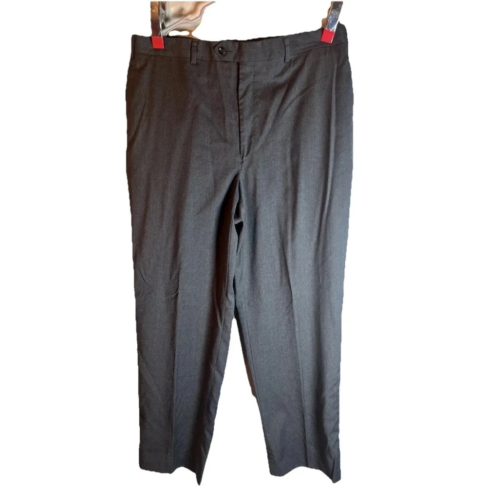 Jos A Bank Pants Mens 38x30 Charcoal Wool Signature Flat Front Dress Trousers‎